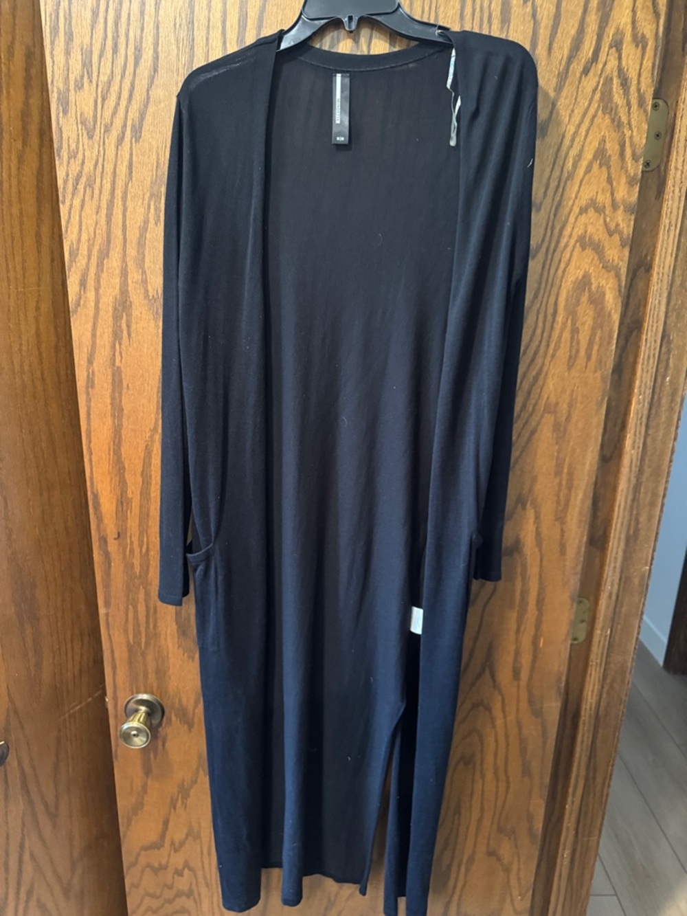 Mondetta Black Long Open-Front Knit Cardigan with Pockets
